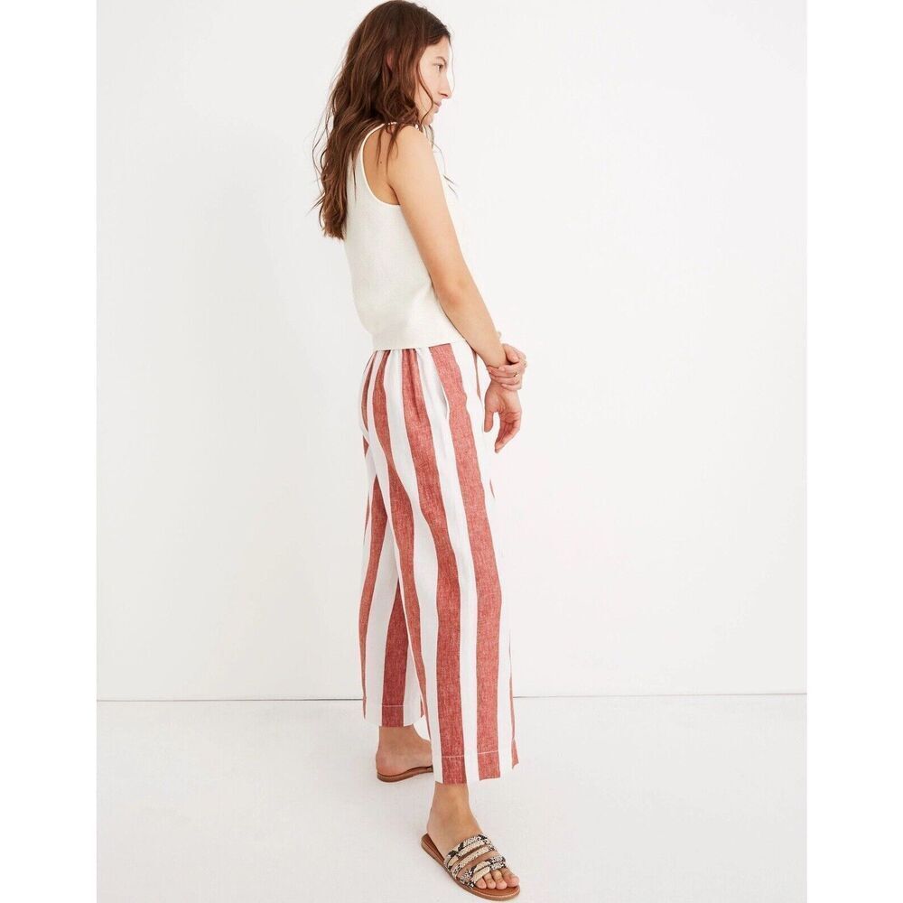 Madewell Pants Women's Size S Red White Huston Pull On Crop Wide Leg Linen Blend